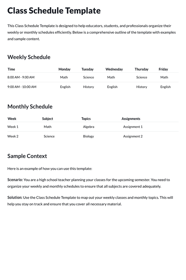 Class Schedule Template