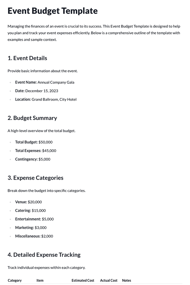 Event Budget Template