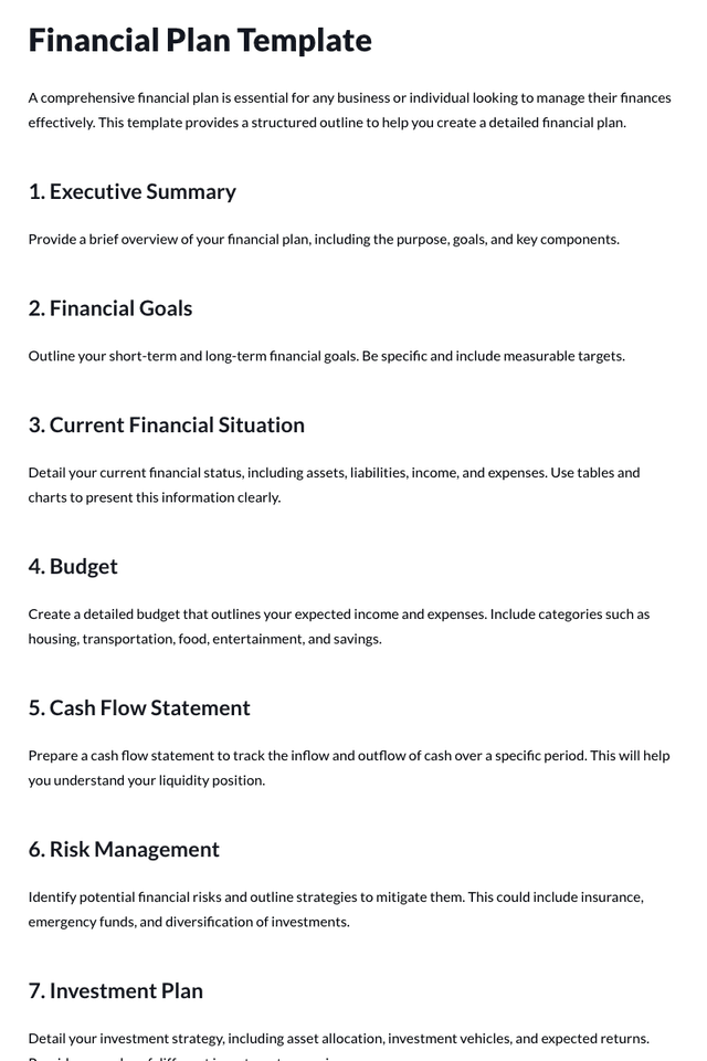 Financial Plan Template