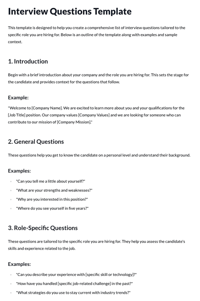 Interview Questions Template