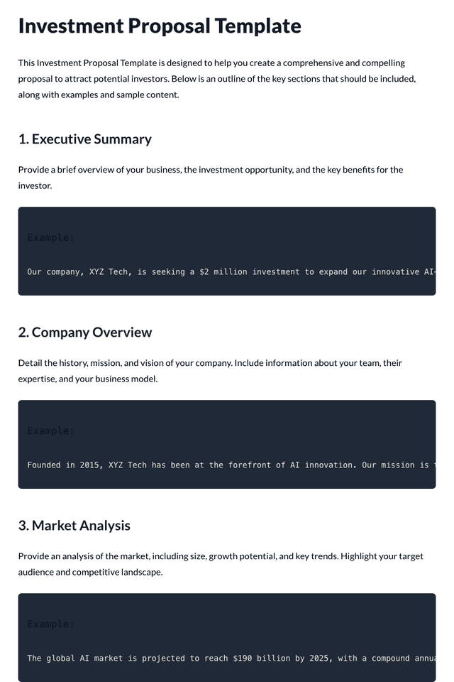 Investment Proposal Template