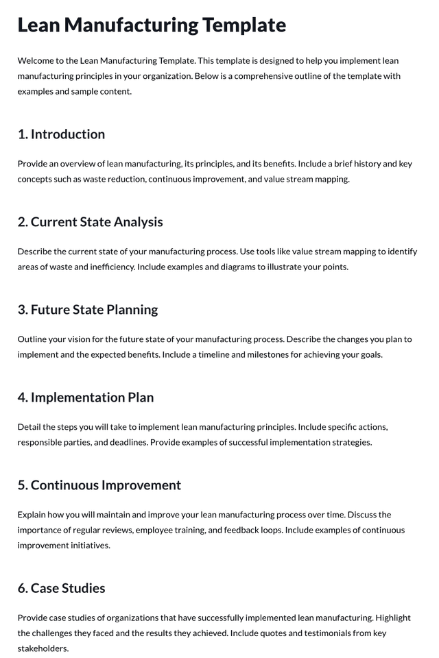 Lean Manufacturing Template