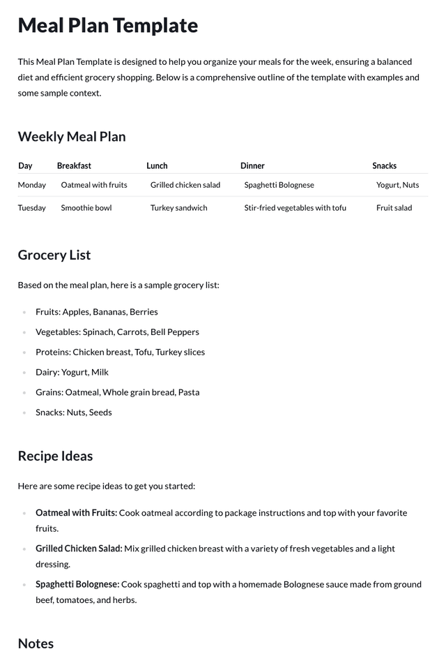 Meal Plan Template