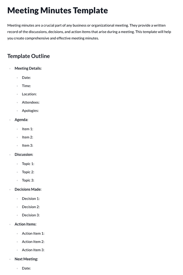 Meeting Minutes Template