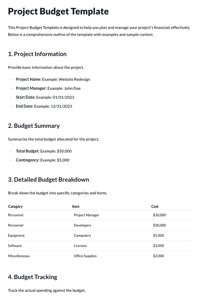 Project Budget Template