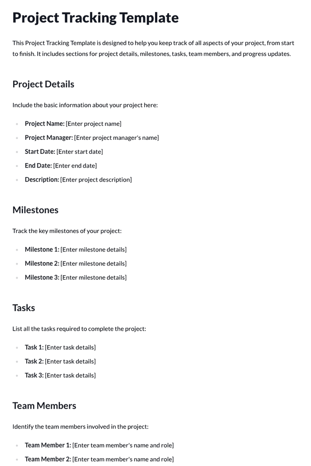 Project Tracking Template