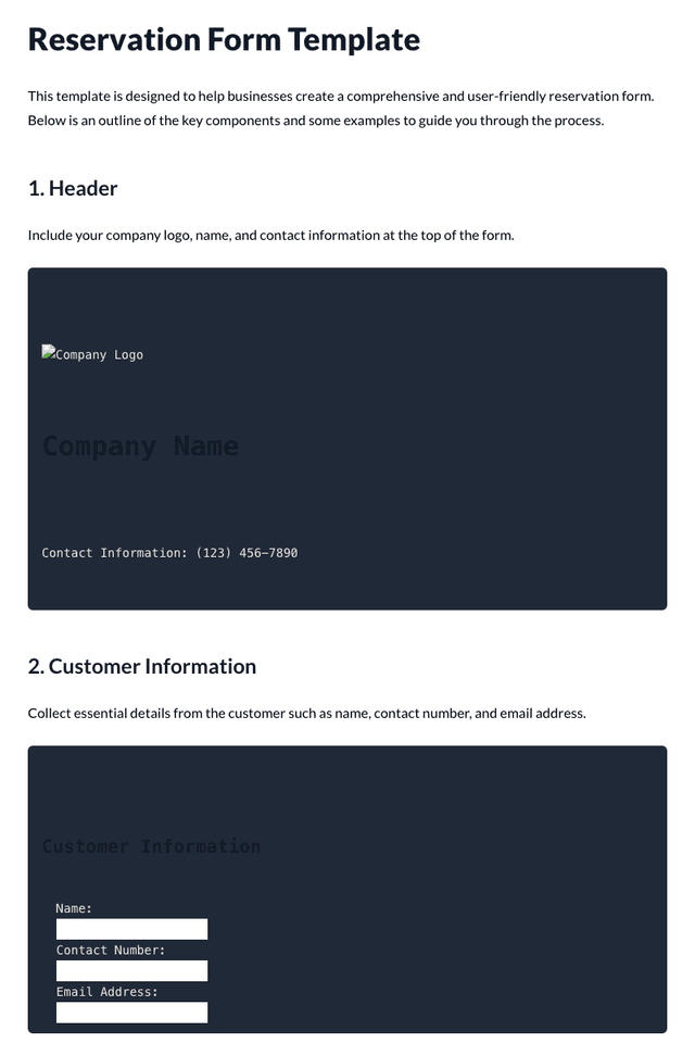 Reservation Form Template