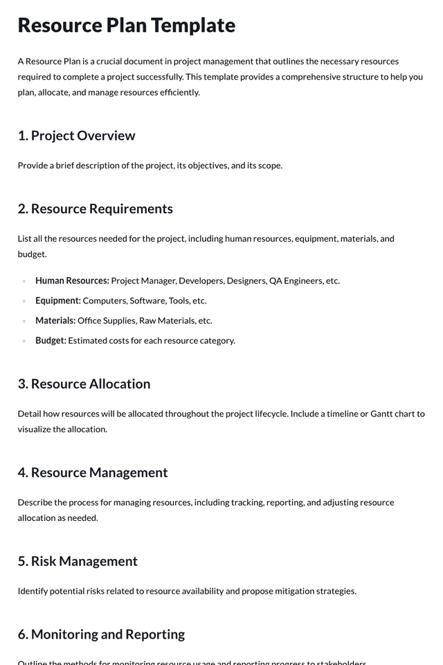 Resource Plan Template