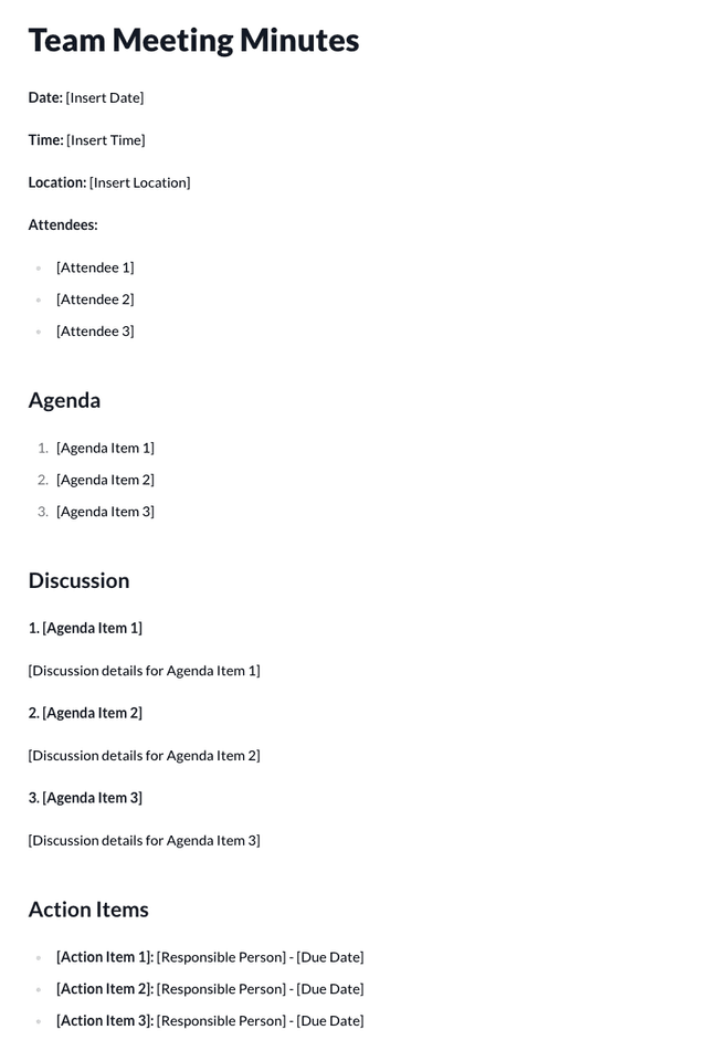 Team Meeting Minutes