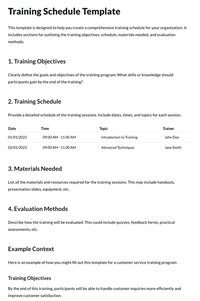 Training Schedule