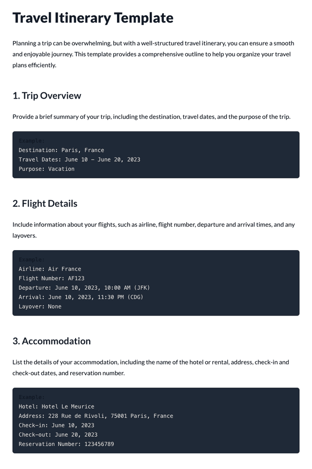 Travel Itinerary Template